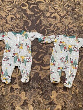 Christmas Mickey And Pluto Newborn Sleeper Outfit Lot Of 2